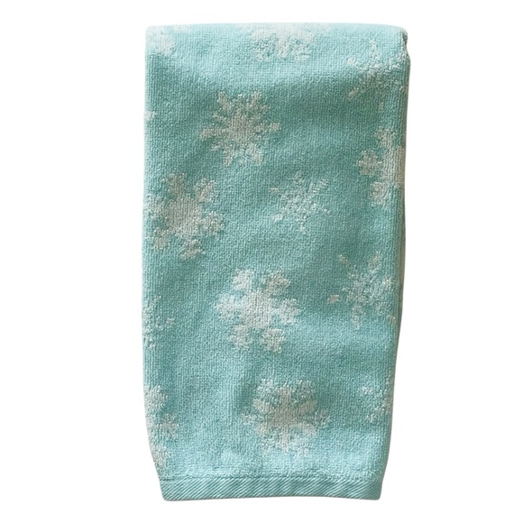 Holiday Snowman Hand Towel Embroidered Appliqué Snowflakes Light Blue White - Picture 2 of 9